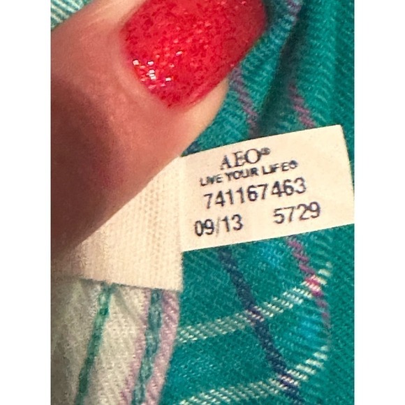 American Eagle Outfitters Teal Flannel Shirt - Picture 5 of 9